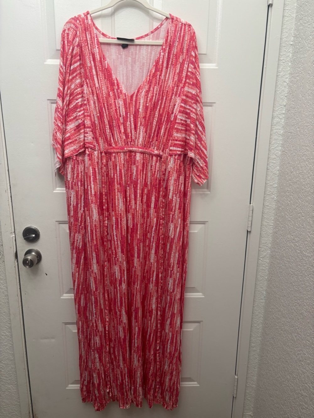 Lane Bryant Coral-Pink Patterned V-Neck Maxi Dress